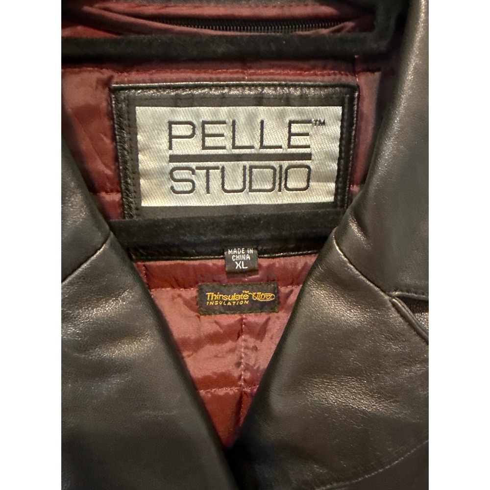 Pelle Studio Womens Black Leather Trench Coat Belted Thinsulate Insulation XL - Picture 3 of 7